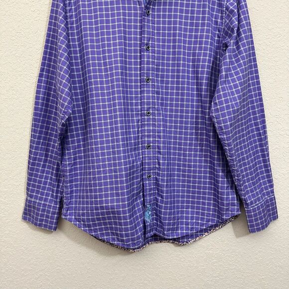 ROBERT GRAHAM Check Shirt Purple Classic Fit Flip Cuff Long Sleeve Cotton - Picture 6 of 13